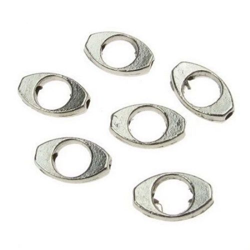 Metal bead  oval 10x6x2 mm hole 1 mm color silver -30 pieces