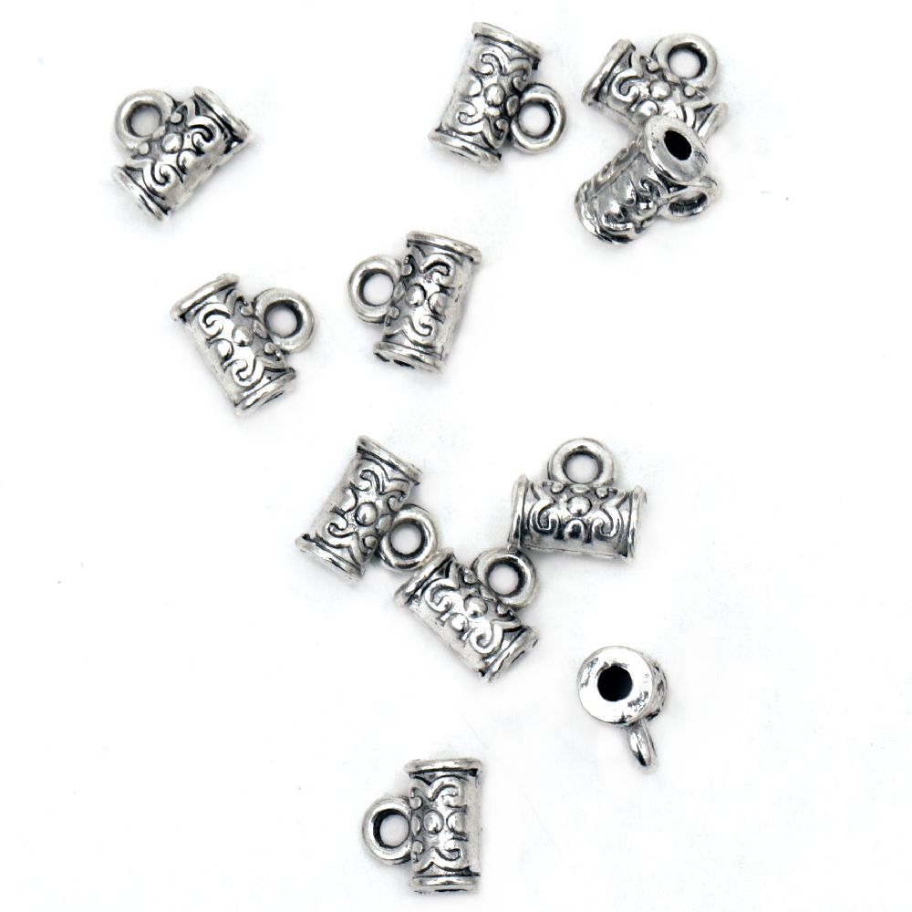 Clasp Bail Metal Beads, Silver Tube Spacer Beads, Bead Charm for Jewelry Making, 7x7x4 mm,  Hole: 1-2 mm, 20 pieces