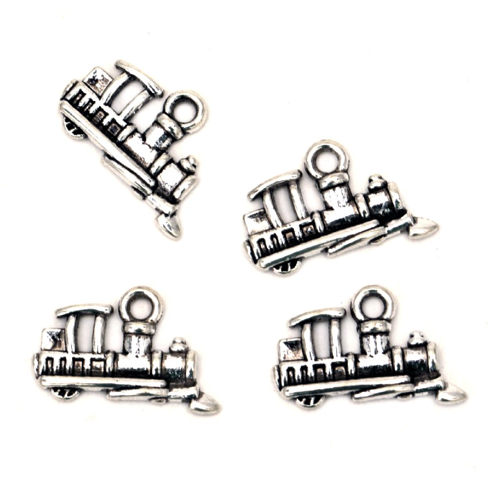 Metal locomotive pendant for decorations, gift wrapping additive 15x12x2 mm hole 2 mm color old silver - 5 pieces