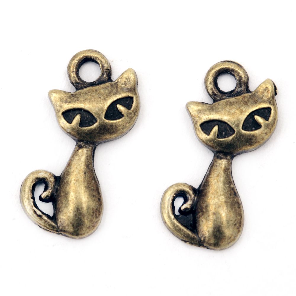 Pandantiv pisică metalică 18x9x2 mm gaură 2 mm culoare bronz antic -10 bucăți