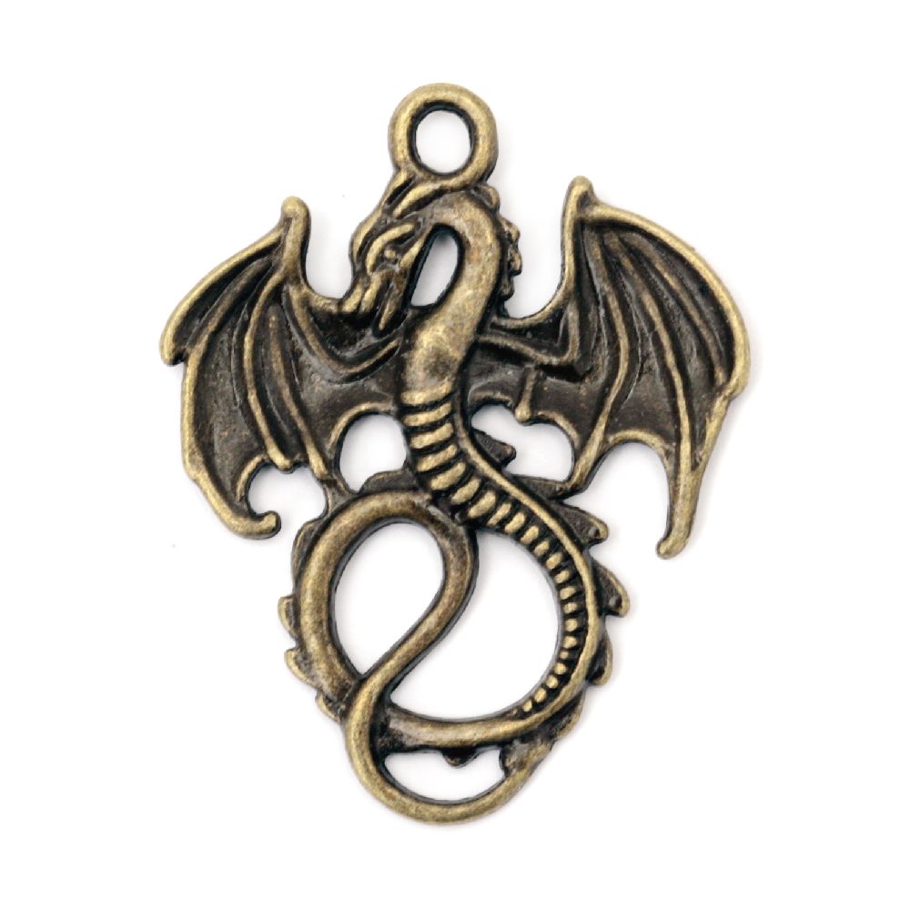 Metal pendant dragon 35x28x2 mm hole 2 mm color antique bronze -5 pieces
