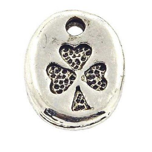 Oval metal pendant with four-leaf clover 11x9x2 mm hole 1 mm color old silver - 5 pieces