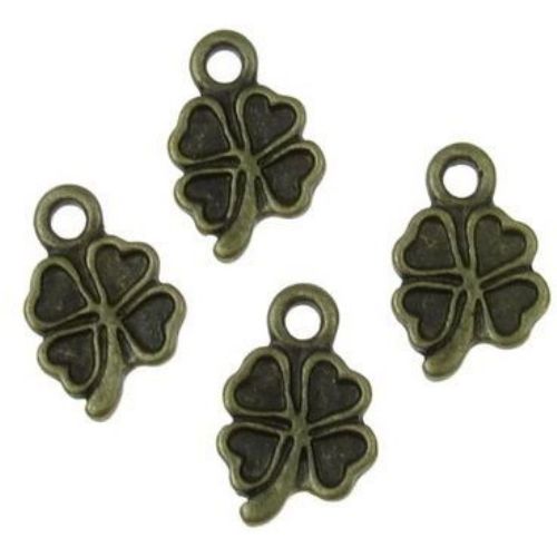 Lucky charm bead metal four-leaf clover 17x11.5x1.5 mm hole 2 mm color antique bronze - 10 pieces