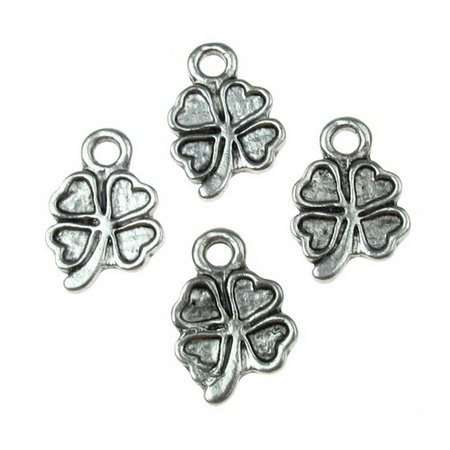 Metal pendant in the shape of a four-leaf clover for amulets making 17x11.5x1.5 mm hole 2 mm color old silver - 10 pieces