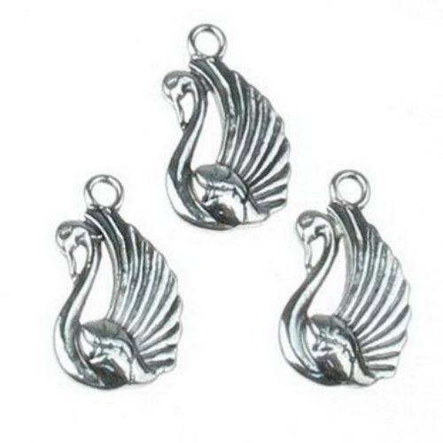 Sculptured metal swan pendant 21x15x5 mm hole 2.5 mm color old silver - 5 pieces
