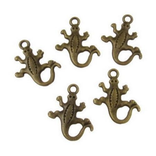 Metal charm bead in lizard shape 18x15x2 mm hole 1 mm color antique bronze - 20 pieces