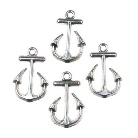 Shiny metal pendant anchor 23x15x2 mm hole 2 mm color white - 10 pieces