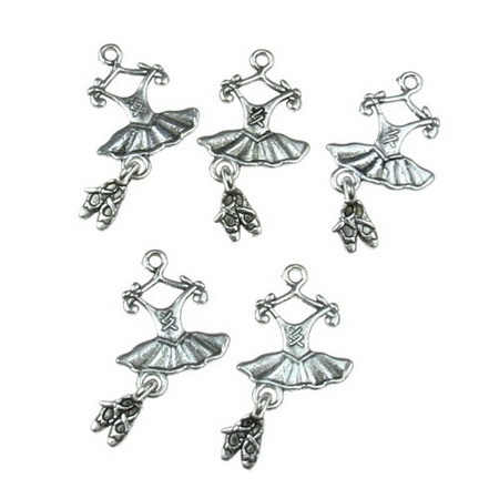 Delicate pendant metal ballet dress and shoes 25x12x2 mm hole 2 mm color old silver - 10 pieces
