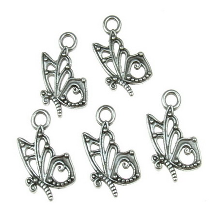 Delicate metal butterfly charm bead 17x10x2.5 mm hole 2.5 mm color old silver -20 pieces
