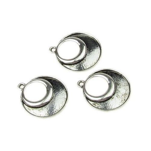 Round Metal Pendant / Moon, 22x2.5 mm, Hole: 2 mm, Antique Silver, 4 pieces