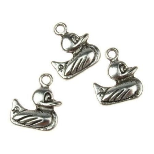 Pendant metal little duck 19x17x5 mm hole 2 mm color old silver - 5 pieces