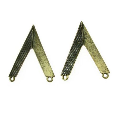 Jewelry components,  pendant metal peak 45x35x3 mm hole 3 mm color antique bronze