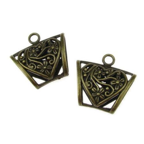 Heart Metal Pendant, Metal Charm for Jewelry Making, Antique Bronze, 37x39x17 mm,  Hole: 4.5 mm