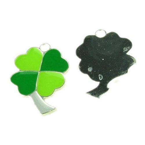 Pendant metal clover 35x30x3 mm hole 4 mm color silver with paint - 1 piece