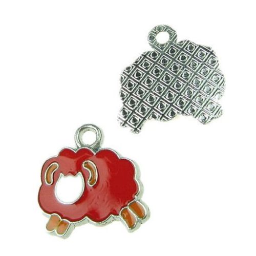 Glazed metal sheep pendant 19x19.5x1.5 mm hole 2 mm with paint -1 piece