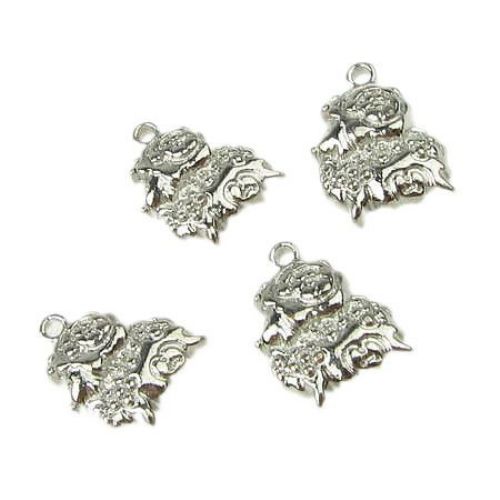 Glossy metal sheep form pendant 12x16x6.5 mm hole 1 mm color silver - 5 pieces