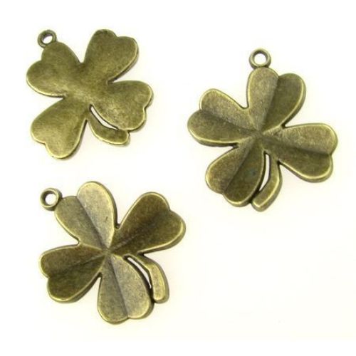 Lucky pendant, metal four-leaf clover 22x27 mm hole 2 mm color antique bronze  -5 pieces