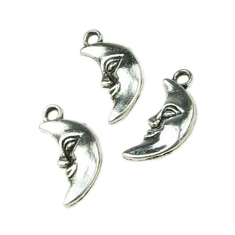 Shiny pendant metal crescent 19x9x3 mm hole 1.5 mm color old silver - 10 pieces