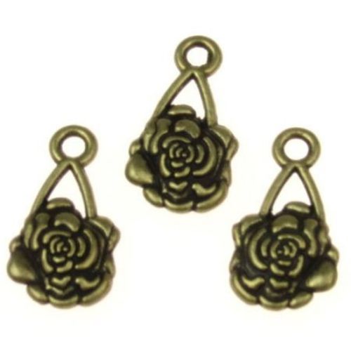 Λουλούδι μεταλλικό κρεμαστό 16x9x3 mm τρύπα 1 mm χρώμα αντικέ μπρονζέ -10 τεμάχια