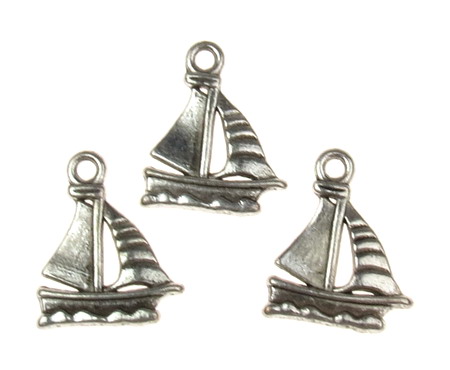 Metal jewelry component, boat pendant 20x16.5x2 mm hole 2 mm color old silver - 5 pieces