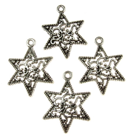 Висулка метална звезда 23x18x3 мм дупка 1.5 мм цвят старо сребро -10 броя