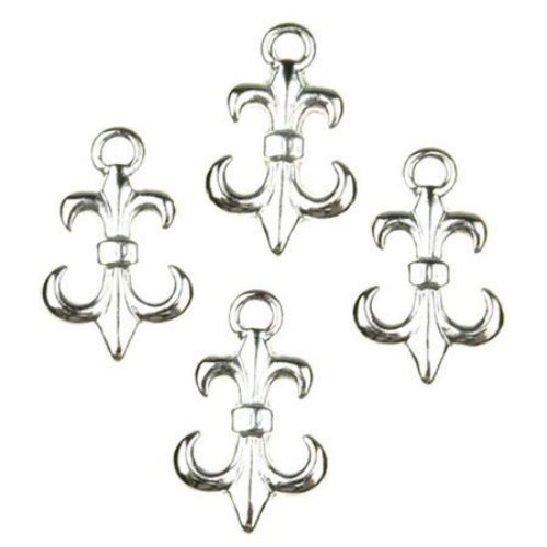 Shiny metal pendant in the form of an ornament for jewelry making 24x14.5x2 mm hole 3 mm color white - 10 pieces
