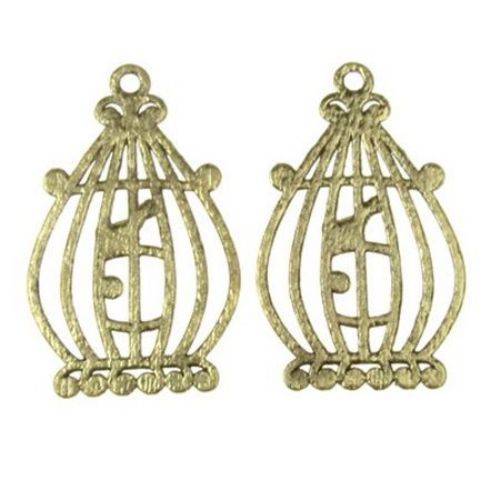 Pandantiv, cușcă metalică pentru proiecte de decor DIY 33x20x1 mm gaură 1 mm culoare auriu antic - 2 bucăți