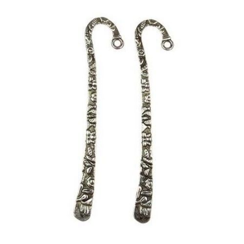Pendant metal filigree bookmark 79.5x15.5x2 mm hole 2 mm color old silver