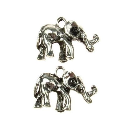 Glossy pendant metal elephant figurine 15x21x6 mm hole 2 mm color old silver - 2 pieces