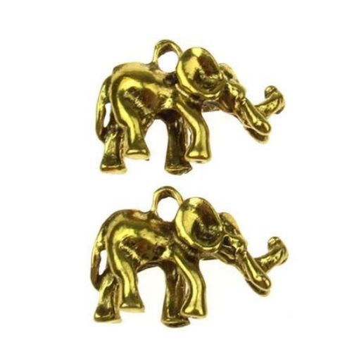 Sheeny pendant metal elephant figurine 15x21x6 mm hole 2 mm color antique gold - 2 pieces