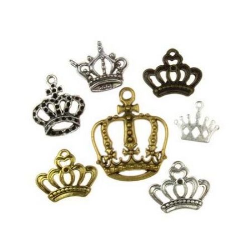 Assorted shapes and sizes crown metal, pendants 12~33.5x13~28x1.8~9 mm hole 1~3 mm assorted colors - 20 grams