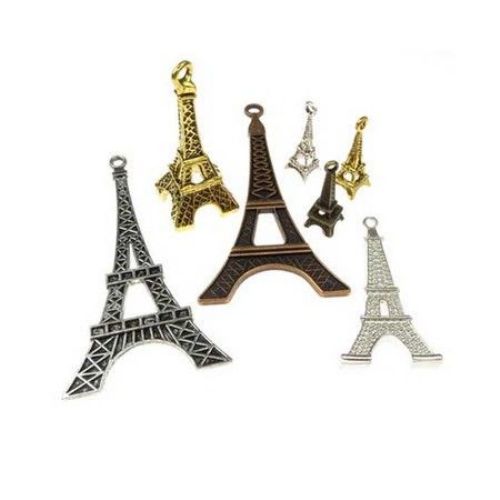 Pendant metal Eiffel tower ASSORTE 13 ~ 43x3.5 ~ 26x1.5 ~ 9.5 mm hole 1 ~ 3.5 mm color ASSORTE -20 grams