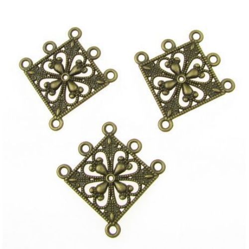 Multi Strand Connector Charm for Jewelry Making, 34x36.5x1.5 mm, Hole: 2 mm, Antique Bronze -4 pieces