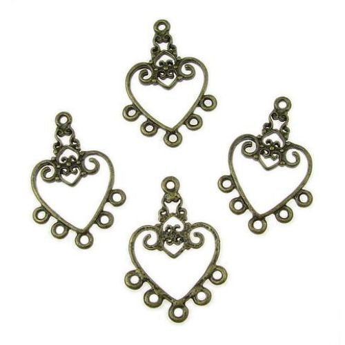 Metal Multi-strand Connecting Element / Heart, 31x12x2 mm, Hole: 1.5 mm, Antique Bronze -10 pieces