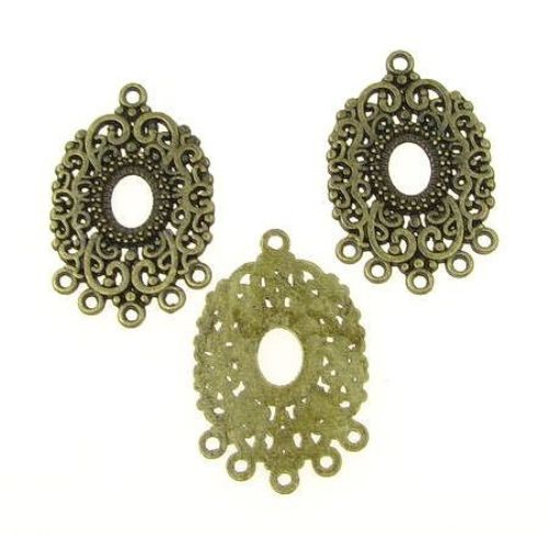 Oval filigree metal connecting element 35x22x1 mm hole 2 mm color antique bronze - 5 pieces