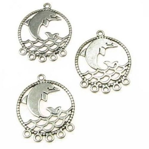 Multi Strand Connector Charm for Dangle Earrings and Necklace, 27.5x34x1.5 mm, Hole: 2 mm, Silver -5 pieces