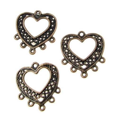 Connecting element metal heart for DIY jewelry findings 20x19x1 mm hole 1 mm color antique copper - 10 pieces