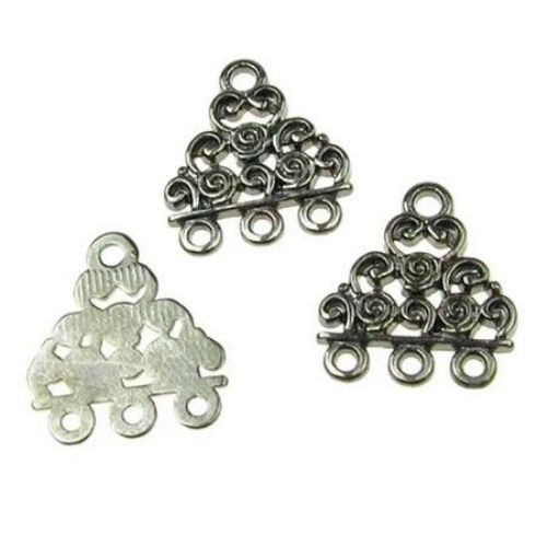 Filigree Triangular Connecting Element, 18x17x1.5 mm, Hole: 1.5 mm, Old Silver -10 pieces