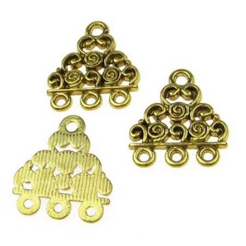 Triangle ornament, metal connecting element 18x17x1.5 mm hole 1.5 mm color old gold - 10 pieces