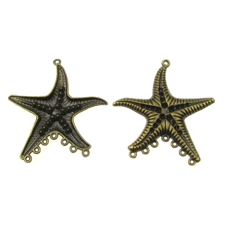 Fastener metal starfish 65x59x5 mm hole 3 mm color antique bronze - 2 pieces