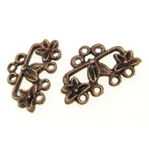 Metal Multi-strand Connector Charm, 26x18 mm, Hole: 2 mm, Antique Copper - 4 pieces