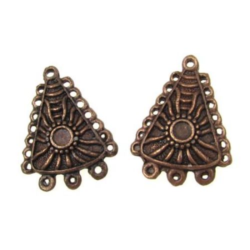 Metal connecting element with triangle shape 31x23 mm hole 2 mm color antique copper - 4 pieces