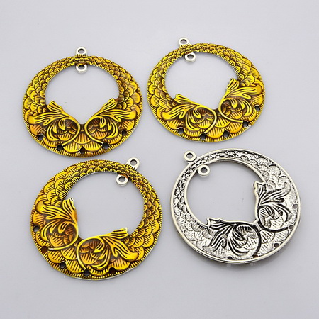 Base for earring metal silver-plated with paint yellow 64x58x3 mm hole 1 ~ 2 mm -2 pieces