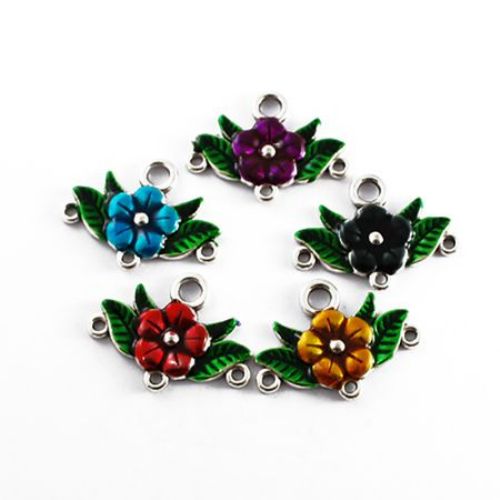 Painted Metal Link Charm / Flowers, 23x31x2.5 mm, Hole: 2 ~ 4 mm, MIX -2 pieces