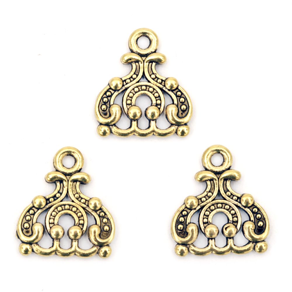 Metal embellishment connecting bead for jewellery making 14.5x13x2.5 mm hole 2 mm color old gold - 10 pieces