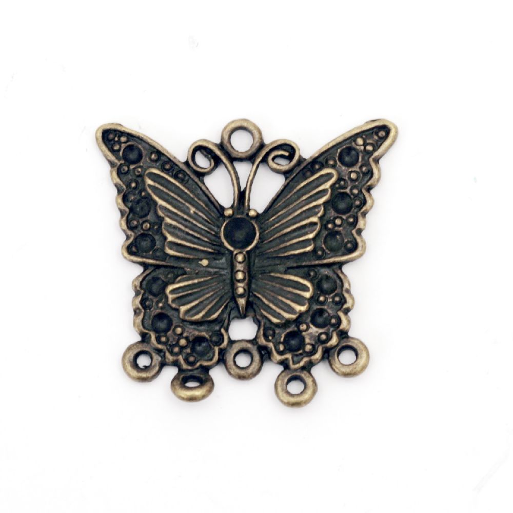 Connecting element metal butterfly with nests for crystals 28.9x30x2.2 mm hole 2 mm color antique bronze - 2 pieces