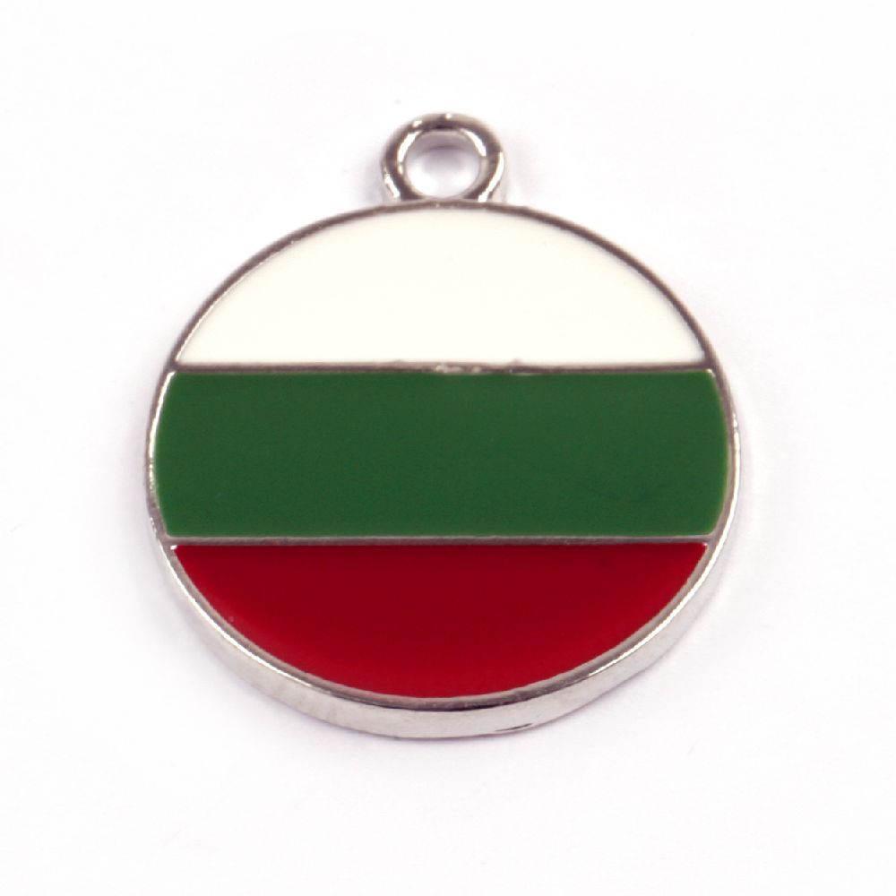 Round metal pendant coin shaped, tricolor 20x25 mm