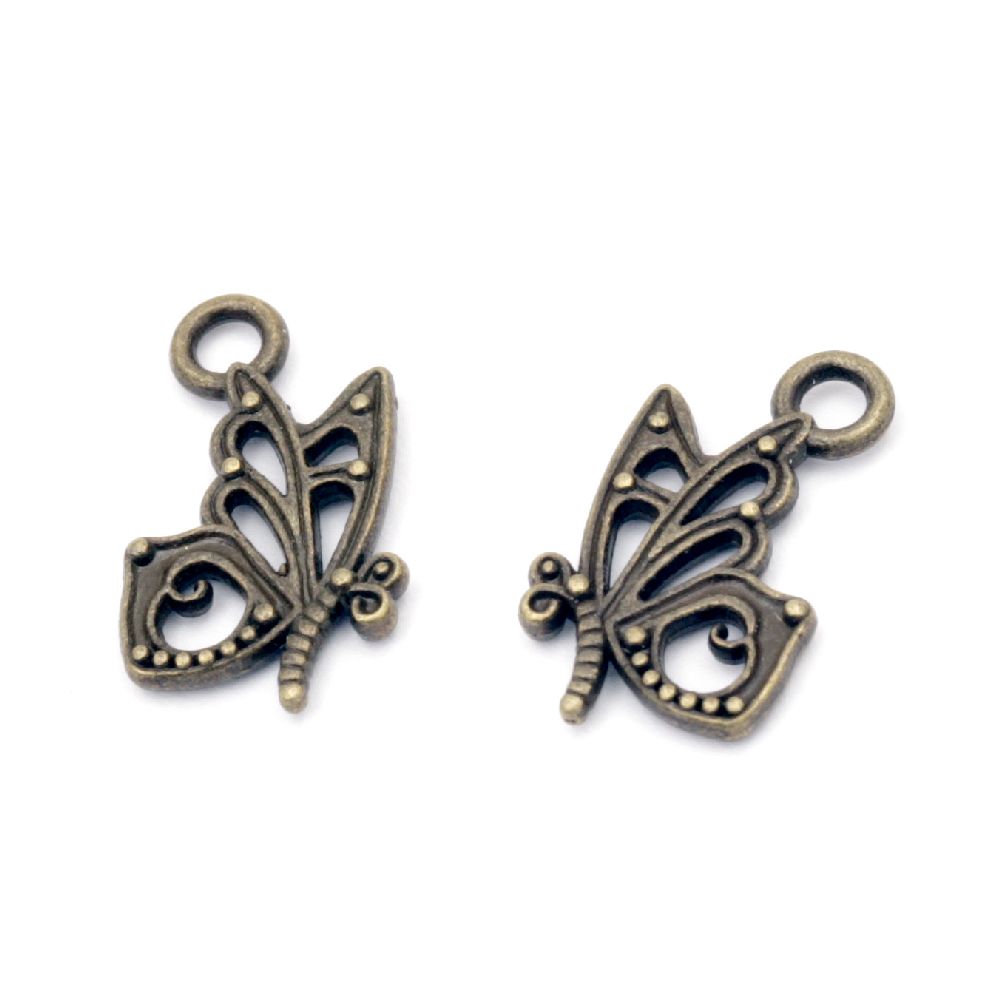 Pendant metal butterfly 17x10x2.5 mm hole 2.5 mm color antique bronze -20 pieces