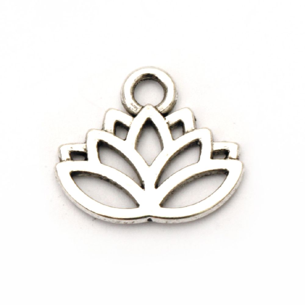 Pandantiv floare metalică Lotus15x17x1 mm gaură 3 mm culoare argint vechi -10 bucăți