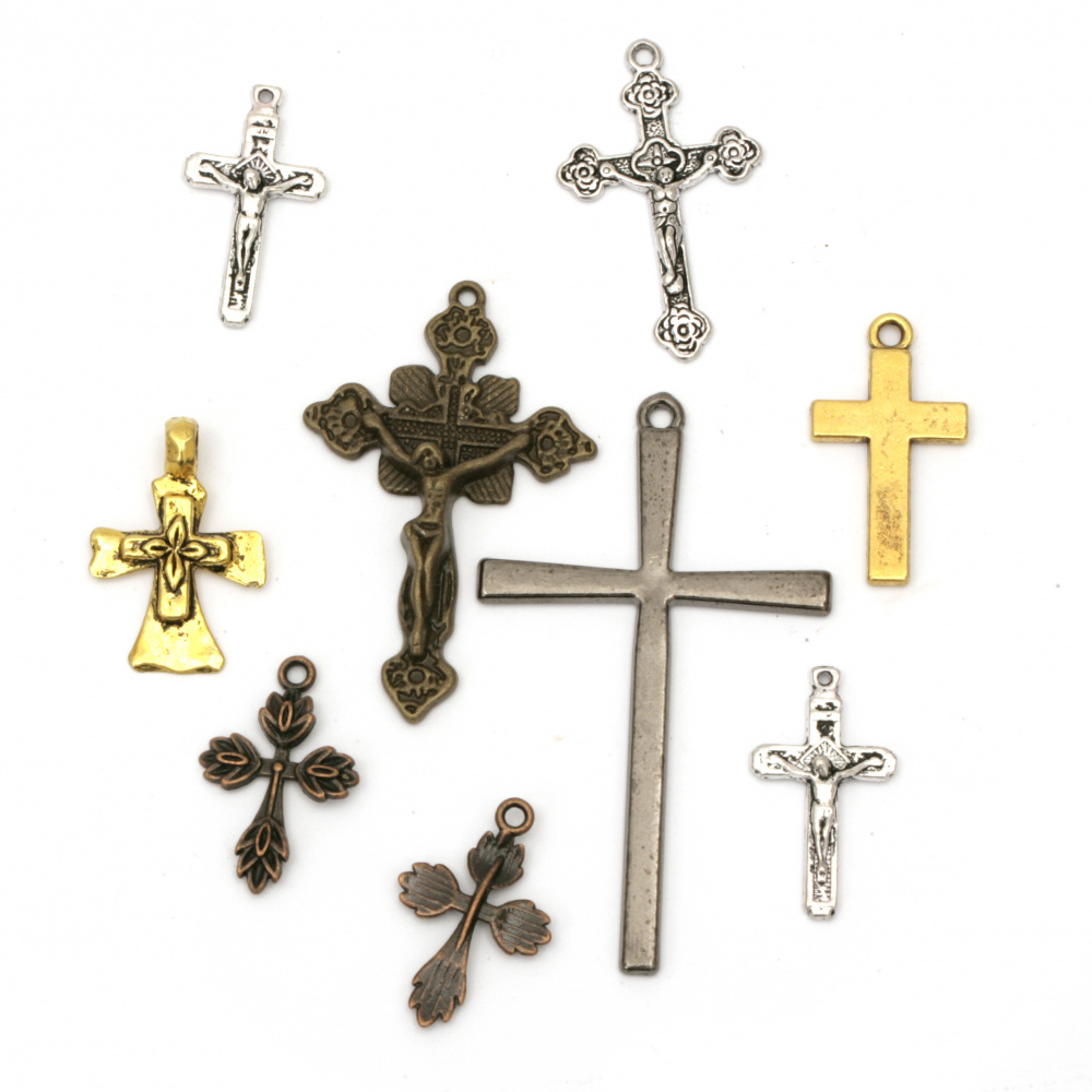 Metal pendant  cross ASSORTED 18 ~ 76x10 ~ 59x1.5 ~ 6 mm hole 1 ~ 5 mm color ASSORTED -20 grams